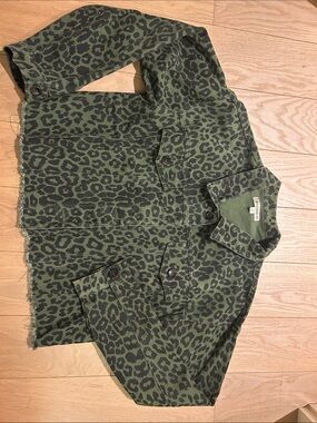 Wild Honey Green Leopard Print Jean Jacket